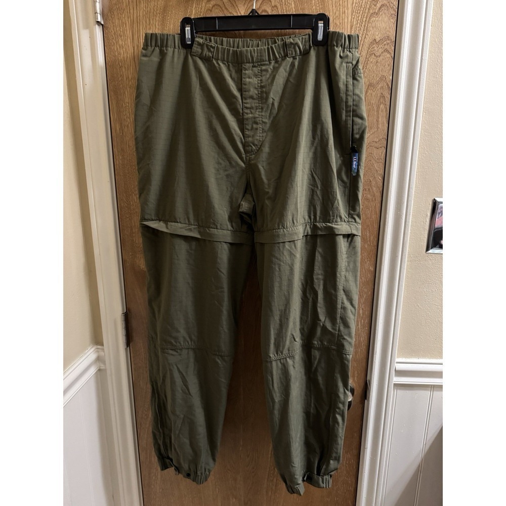 LL Bean No Fly Zone Olive Convertible Nylon Cargo Pants Women's Med Tall EUC